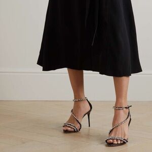 Alexandre Birman Demi Crystal Ankle-Strap Sandal 38.5 Black Black Silver Heels